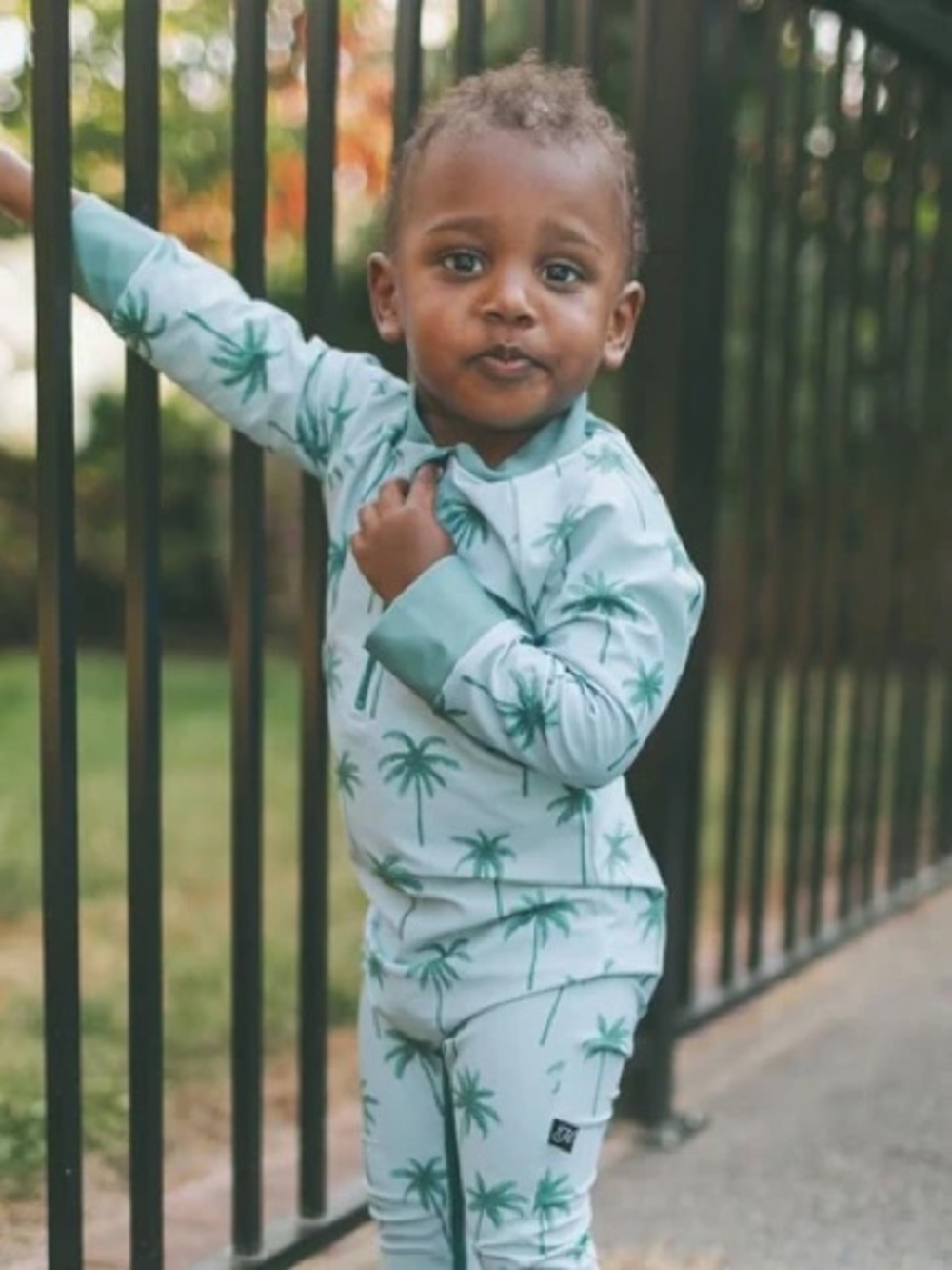 Honeysuckle Swim Co Sage Green Palm Tree UPF 50+ Sunsuit Swimsuit